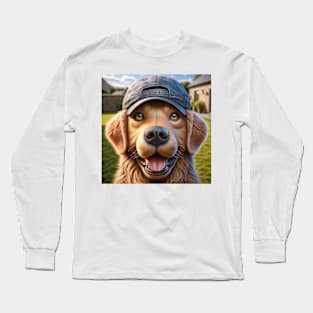 Dog with Baseball Cap Long Sleeve T-Shirt